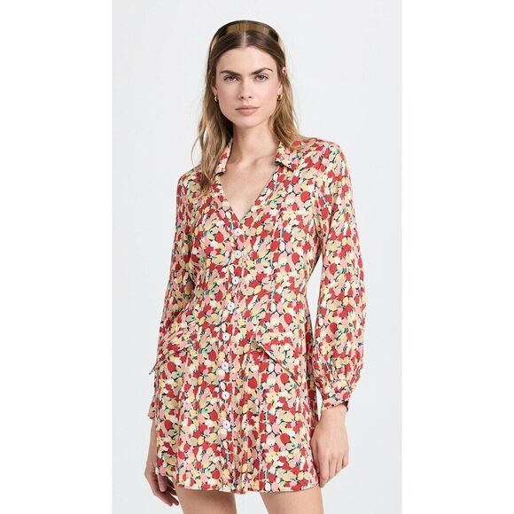 NWT RIXO Olina Floral Collared Mini Dress Size Large Spring Tulip Red Floral - Picture 1 of 10